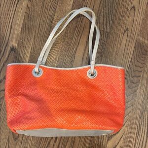 NWT Elaine Turner Orange and Silver Tote Bag with Textured Design